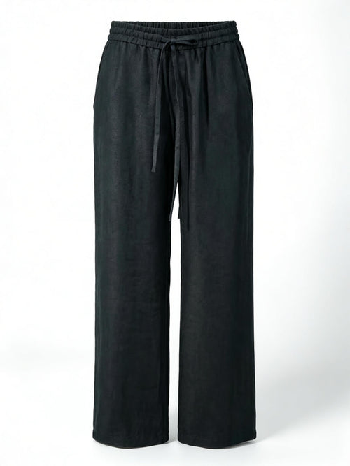 100% Linen Elastic Waist Wide‑Leg Casual Pants