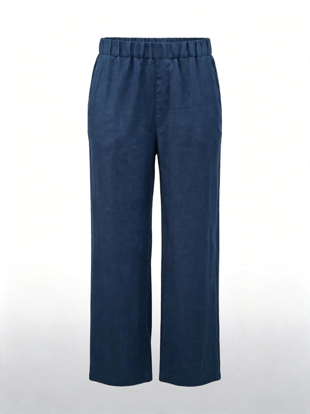 100% Linen Elastic Waist Wide‑Leg Casual Pants, Navy Blue