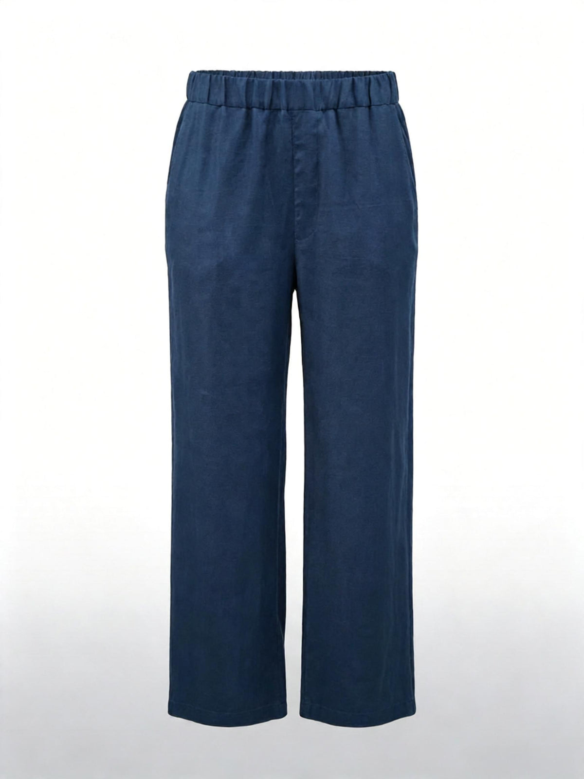 100% Linen Elastic Waist Wide‑Leg Casual Pants, Navy Blue