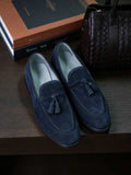 Genuine Cow Leather Navy Suede Tassel Loafers Men Business Slip On Shoes