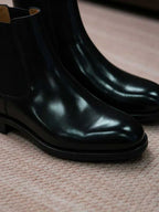 Men's Polished Black Full Grain Cow Leather Chelsea Boots