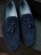 Genuine Cow Leather Navy Suede Tassel Loafers Men Business Slip On Shoes