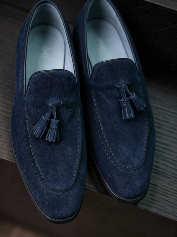 Genuine Cow Leather Navy Suede Tassel Loafers Men Business Slip On Shoes