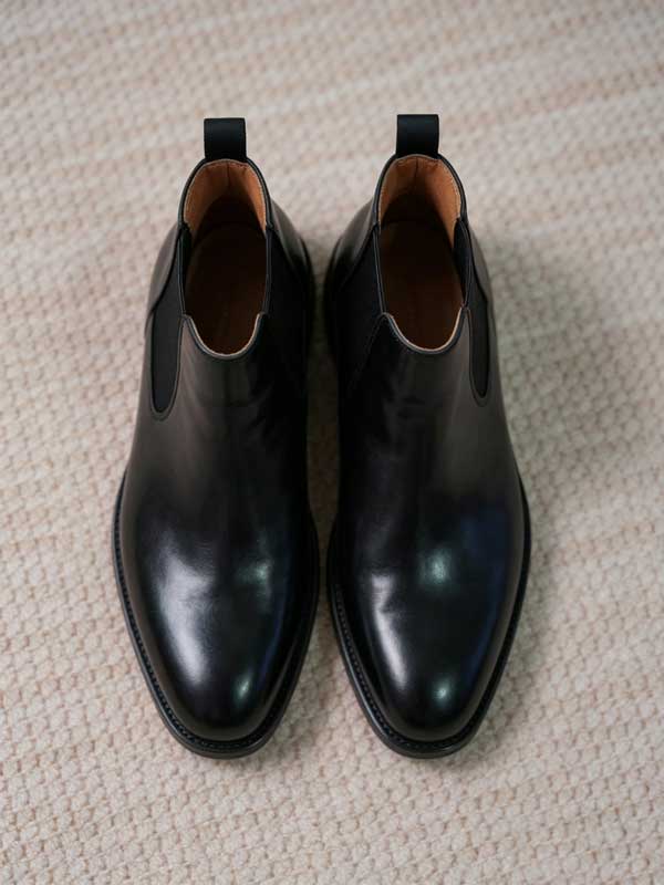 Men's Polished Black Full Grain Cow Leather Chelsea Boots