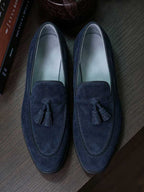 Genuine Cow Leather Navy Suede Tassel Loafers Men Business Slip On Shoes